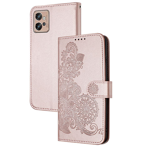 Custodia Portafoglio In Pelle Fiori Cover con Supporto Y01X per Motorola Moto G32 Oro Rosa