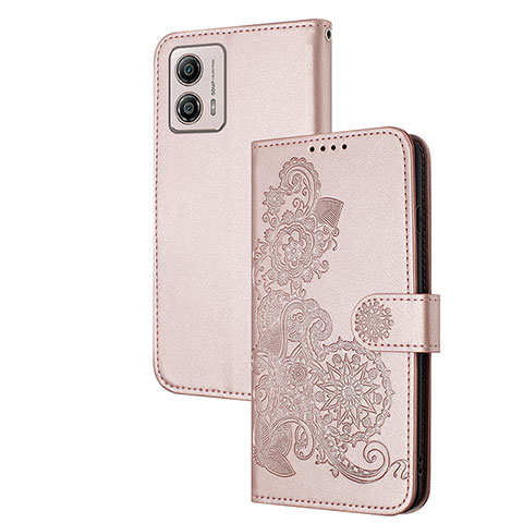 Custodia Portafoglio In Pelle Fiori Cover con Supporto Y01X per Motorola Moto G53 5G Oro Rosa