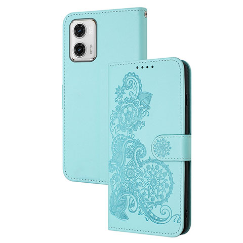 Custodia Portafoglio In Pelle Fiori Cover con Supporto Y01X per Motorola Moto G73 5G Azzurro