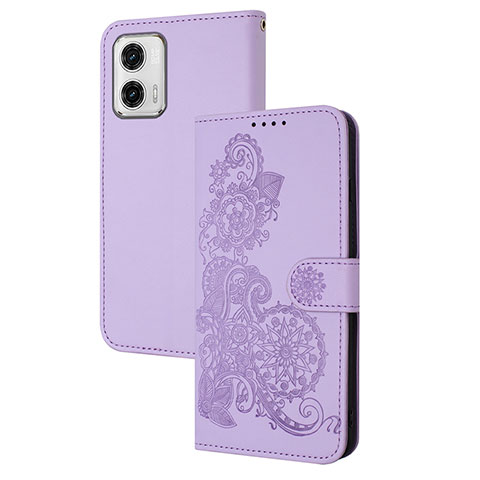 Custodia Portafoglio In Pelle Fiori Cover con Supporto Y01X per Motorola Moto G73 5G Viola