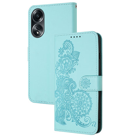 Custodia Portafoglio In Pelle Fiori Cover con Supporto Y01X per Oppo A38 Azzurro