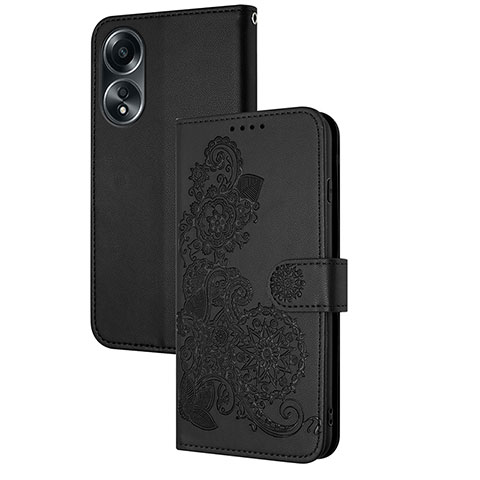 Custodia Portafoglio In Pelle Fiori Cover con Supporto Y01X per Oppo A38 Nero