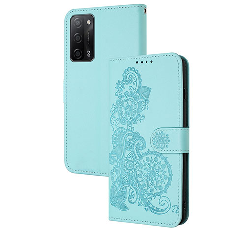 Custodia Portafoglio In Pelle Fiori Cover con Supporto Y01X per Oppo A55 5G Azzurro