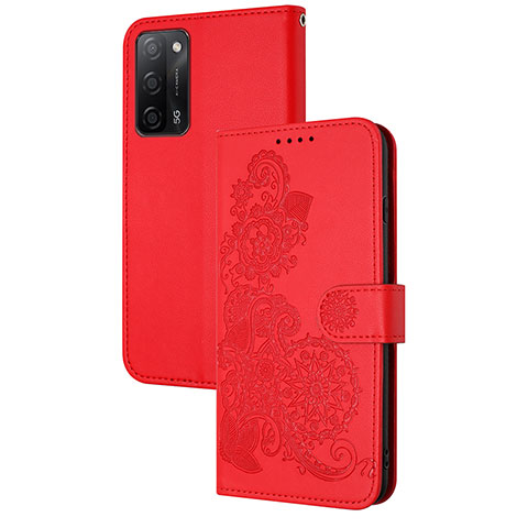 Custodia Portafoglio In Pelle Fiori Cover con Supporto Y01X per Oppo A55 5G Rosso