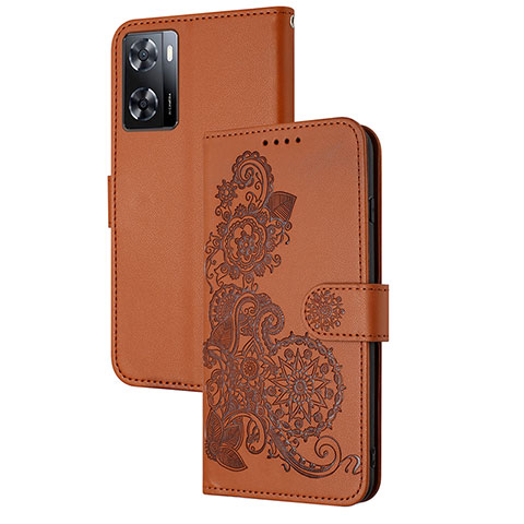 Custodia Portafoglio In Pelle Fiori Cover con Supporto Y01X per Oppo A57 4G Marrone