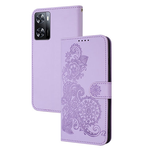 Custodia Portafoglio In Pelle Fiori Cover con Supporto Y01X per Oppo A57 4G Viola