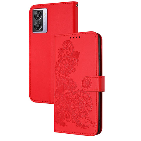 Custodia Portafoglio In Pelle Fiori Cover con Supporto Y01X per Oppo A57 5G Rosso