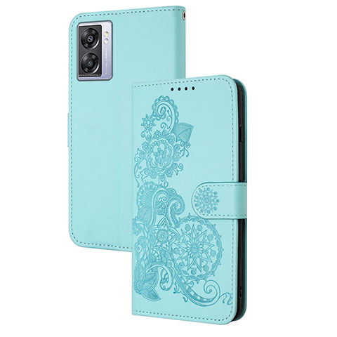 Custodia Portafoglio In Pelle Fiori Cover con Supporto Y01X per Oppo A77 5G Azzurro