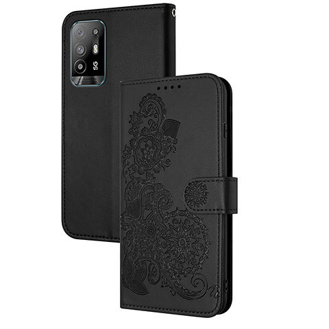 Custodia Portafoglio In Pelle Fiori Cover con Supporto Y01X per Oppo A94 5G Nero