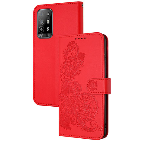 Custodia Portafoglio In Pelle Fiori Cover con Supporto Y01X per Oppo A94 5G Rosso