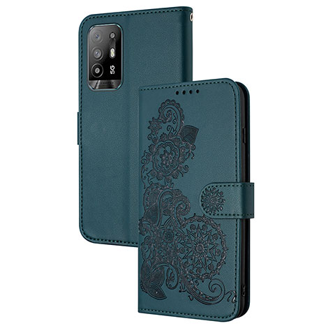 Custodia Portafoglio In Pelle Fiori Cover con Supporto Y01X per Oppo A94 5G Verde