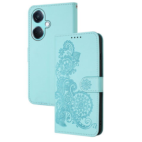 Custodia Portafoglio In Pelle Fiori Cover con Supporto Y01X per Oppo K11 5G Azzurro