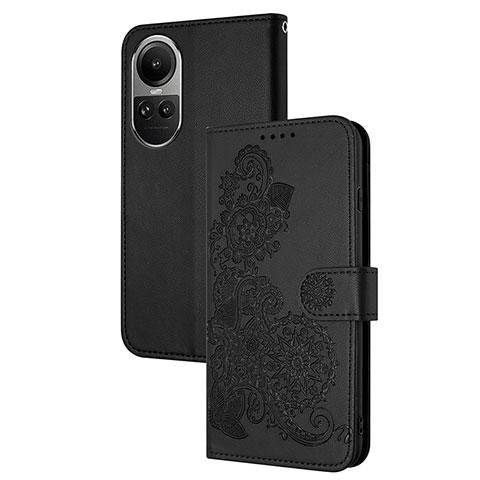 Custodia Portafoglio In Pelle Fiori Cover con Supporto Y01X per Oppo Reno10 5G Nero