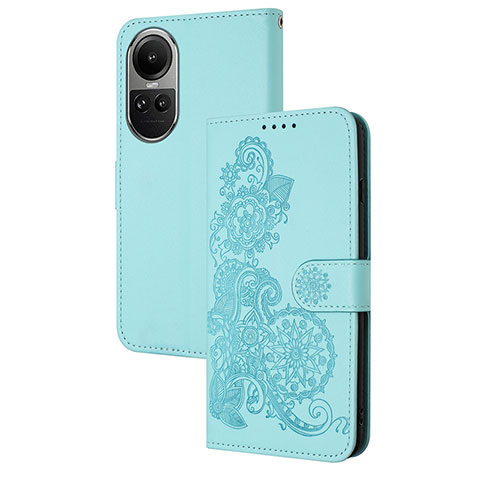 Custodia Portafoglio In Pelle Fiori Cover con Supporto Y01X per Oppo Reno10 Pro 5G Azzurro