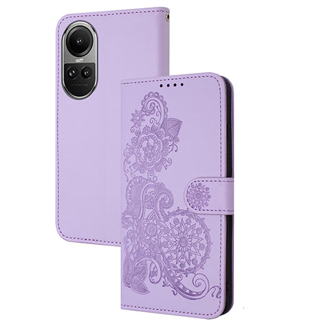 Custodia Portafoglio In Pelle Fiori Cover con Supporto Y01X per Oppo Reno10 Pro 5G Viola