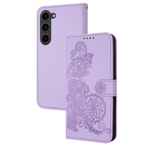 Custodia Portafoglio In Pelle Fiori Cover con Supporto Y01X per Samsung Galaxy S22 Plus 5G Viola