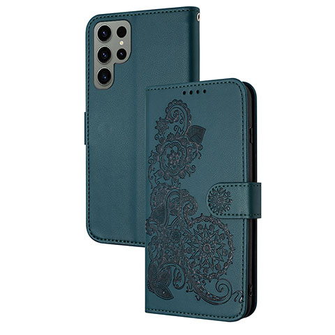 Custodia Portafoglio In Pelle Fiori Cover con Supporto Y01X per Samsung Galaxy S22 Ultra 5G Verde