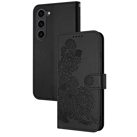 Custodia Portafoglio In Pelle Fiori Cover con Supporto Y01X per Samsung Galaxy S23 Plus 5G Nero