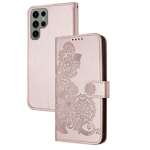 Custodia Portafoglio In Pelle Fiori Cover con Supporto Y01X per Samsung Galaxy S24 Ultra 5G Oro Rosa