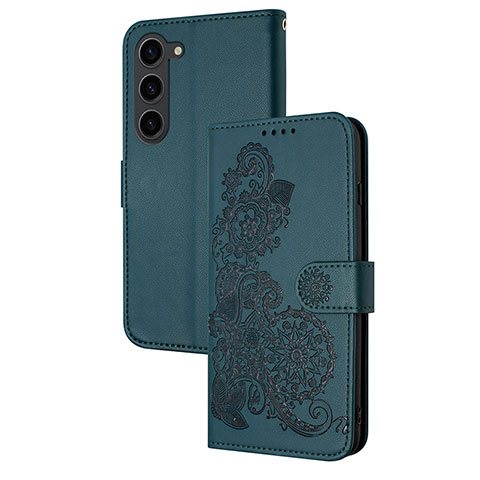 Custodia Portafoglio In Pelle Fiori Cover con Supporto Y01X per Samsung Galaxy S25 5G Verde