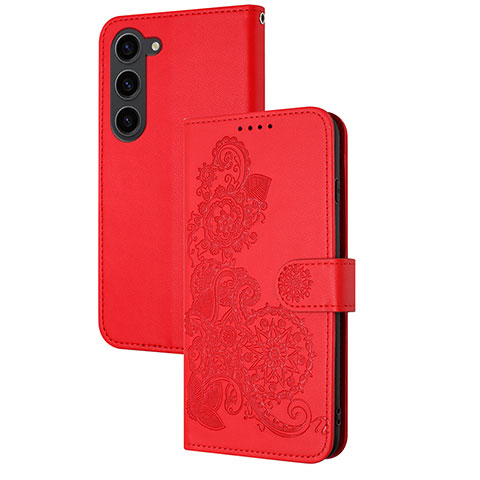 Custodia Portafoglio In Pelle Fiori Cover con Supporto Y01X per Samsung Galaxy S25 Plus 5G Rosso