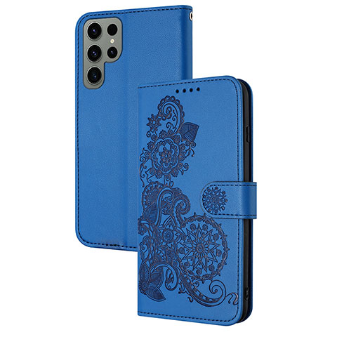 Custodia Portafoglio In Pelle Fiori Cover con Supporto Y01X per Samsung Galaxy S25 Ultra 5G Blu