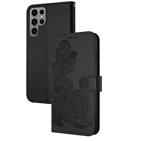 Custodia Portafoglio In Pelle Fiori Cover con Supporto Y01X per Samsung Galaxy S25 Ultra 5G Nero