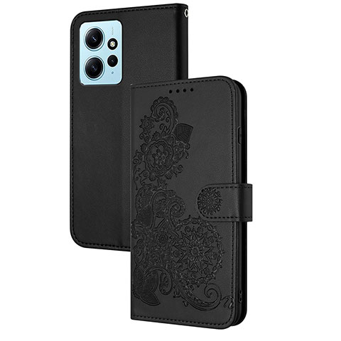 Custodia Portafoglio In Pelle Fiori Cover con Supporto Y01X per Xiaomi Redmi Note 12 4G Nero