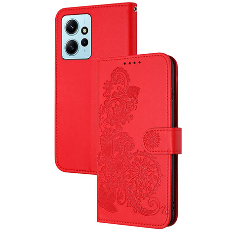 Custodia Portafoglio In Pelle Fiori Cover con Supporto Y01X per Xiaomi Redmi Note 12 4G Rosso