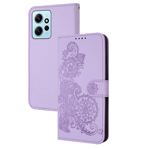 Custodia Portafoglio In Pelle Fiori Cover con Supporto Y01X per Xiaomi Redmi Note 12 4G Viola