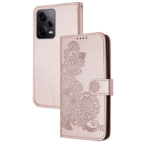 Custodia Portafoglio In Pelle Fiori Cover con Supporto Y01X per Xiaomi Redmi Note 12 Pro 5G Oro Rosa