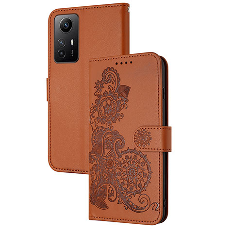 Custodia Portafoglio In Pelle Fiori Cover con Supporto Y01X per Xiaomi Redmi Note 12S Marrone