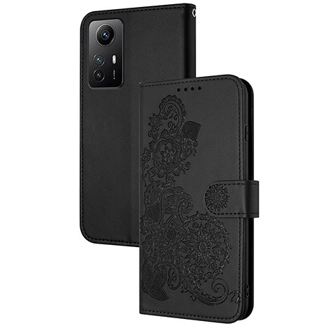 Custodia Portafoglio In Pelle Fiori Cover con Supporto Y01X per Xiaomi Redmi Note 12S Nero