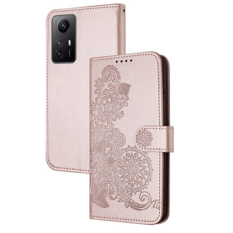 Custodia Portafoglio In Pelle Fiori Cover con Supporto Y01X per Xiaomi Redmi Note 12S Oro Rosa