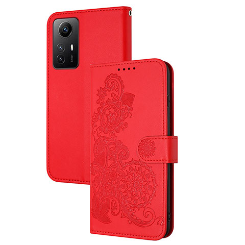 Custodia Portafoglio In Pelle Fiori Cover con Supporto Y01X per Xiaomi Redmi Note 12S Rosso