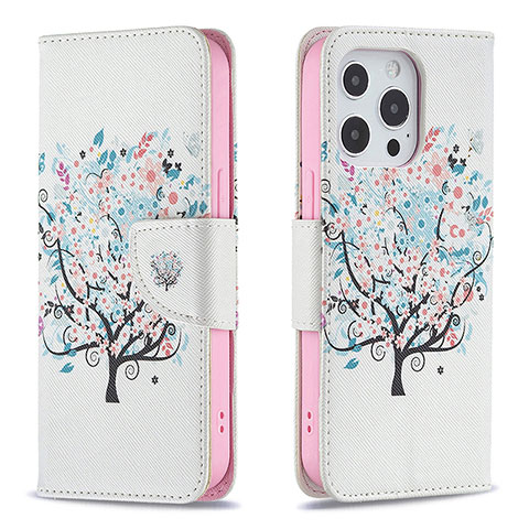 Custodia Portafoglio In Pelle Fiori Cover con Supporto Z02 per Apple iPhone 14 Pro Multicolore