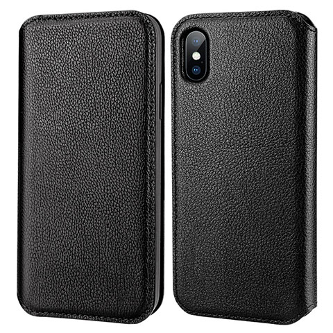 Custodia Portafoglio In Pelle per Apple iPhone Xs Nero