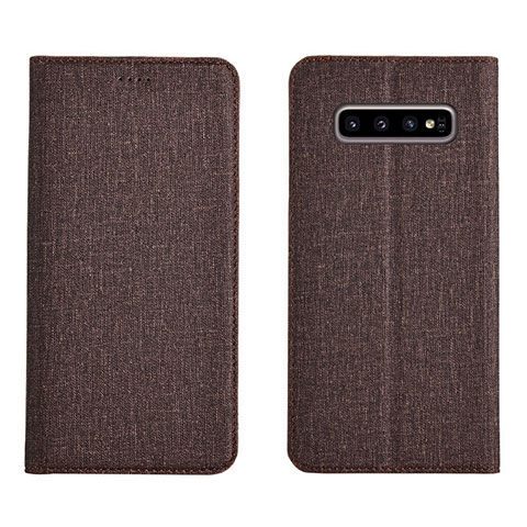 Custodia Portafoglio In stoffa con Supporto H01 per Samsung Galaxy S10 Plus Marrone