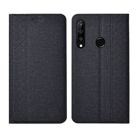 Custodia Portafoglio In stoffa con Supporto H02 per Huawei P30 Lite XL Nero