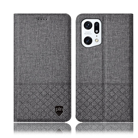 Custodia Portafoglio In stoffa con Supporto H12P per Oppo Find X5 Pro 5G Grigio