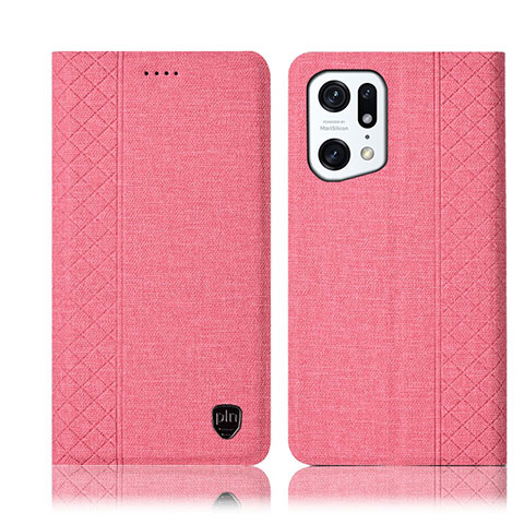 Custodia Portafoglio In stoffa con Supporto H14P per Oppo Find X5 5G Rosa