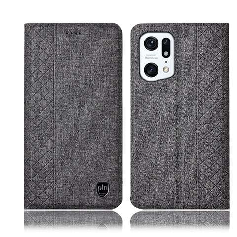 Custodia Portafoglio In stoffa con Supporto H14P per Oppo Find X5 Pro 5G Grigio