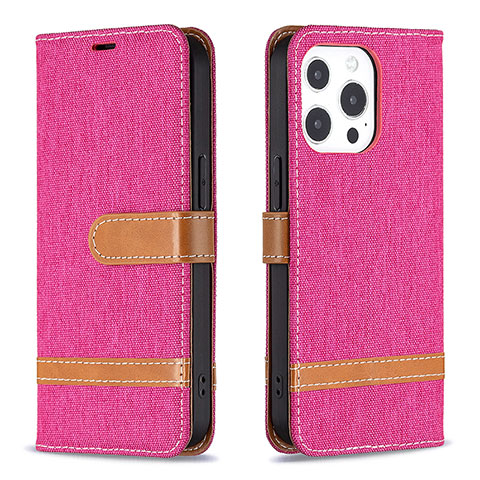 Custodia Portafoglio In stoffa con Supporto per Apple iPhone 15 Pro Rosa Caldo