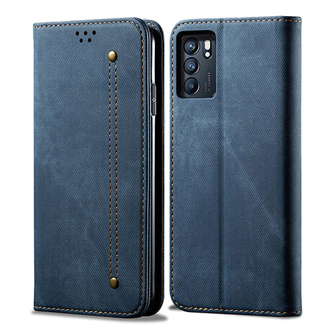 Custodia Portafoglio In stoffa con Supporto per Oppo Reno6 Pro 5G India Blu