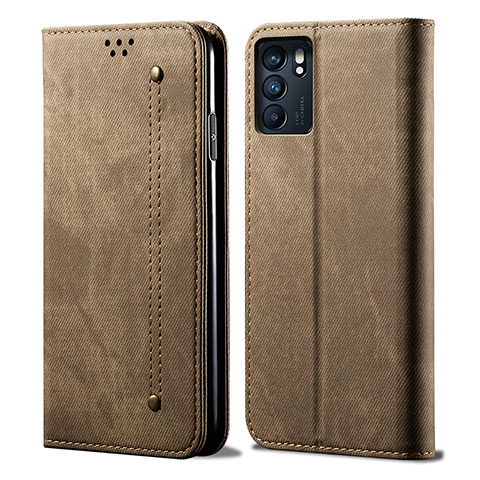 Custodia Portafoglio In stoffa con Supporto per Oppo Reno6 Z 5G Khaki