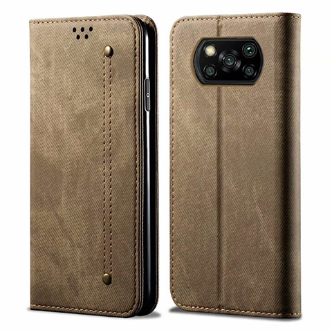 Custodia Portafoglio In stoffa con Supporto per Xiaomi Poco X3 Pro Khaki