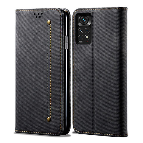 Custodia Portafoglio In stoffa con Supporto per Xiaomi Redmi Note 11 4G (2022) Nero