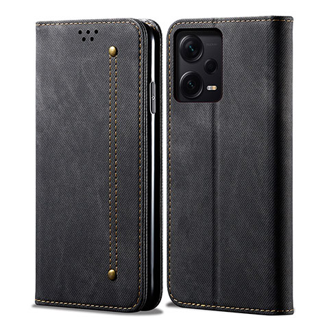 Custodia Portafoglio In stoffa con Supporto per Xiaomi Redmi Note 12 Explorer Nero