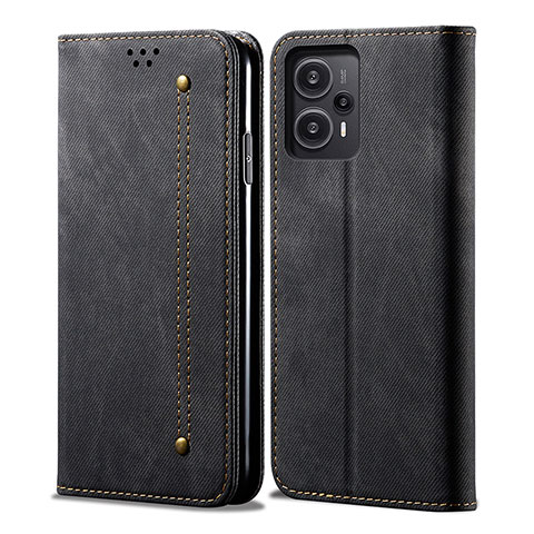 Custodia Portafoglio In stoffa con Supporto per Xiaomi Redmi Note 12 Turbo 5G Nero