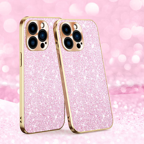 Custodia Silicone Cover Morbida Bling-Bling AC1 per Apple iPhone 14 Pro Max Oro Rosa